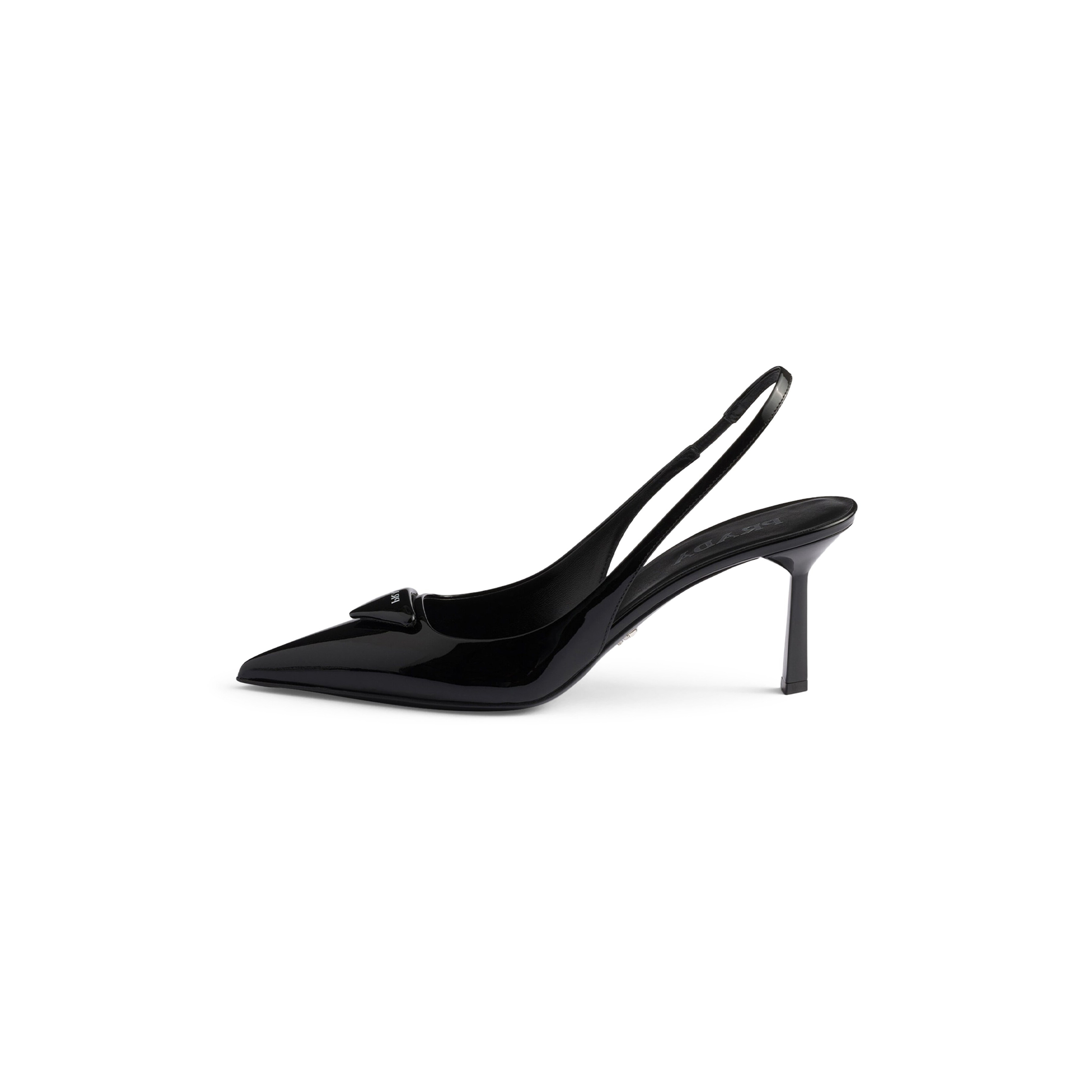 PRADA TRIANGLE LOGO LEATHER HIGH HEELS 